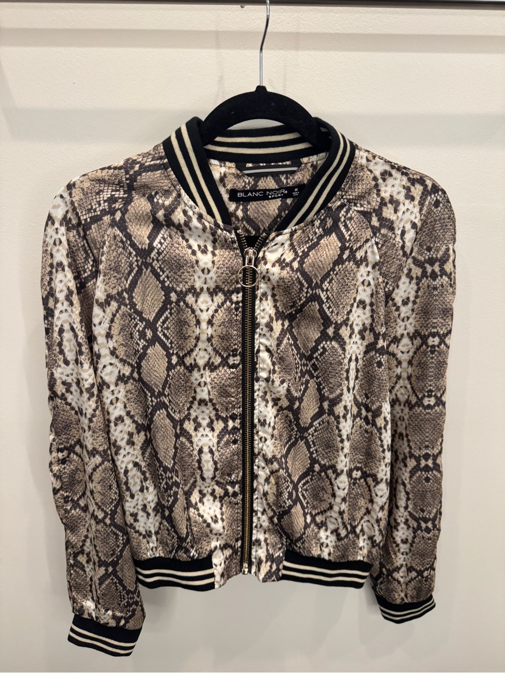 blanc noir Snake-Print Bomber Jacket in Brown and Black